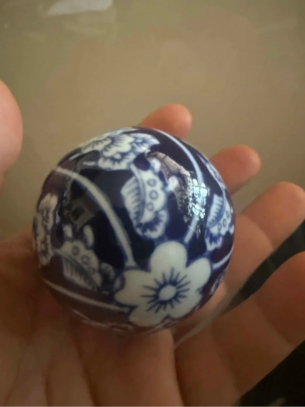 Blue and White Floral Decorative Ceramic Sphere